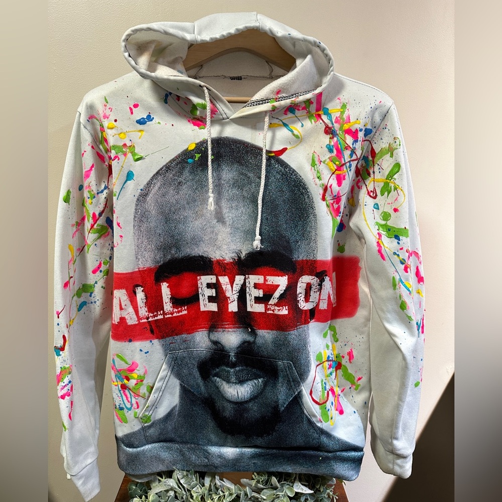 Hand Painted Tupac All Eyez On Me Hoodie Graffiti Streetwear Men’s Women’s Size